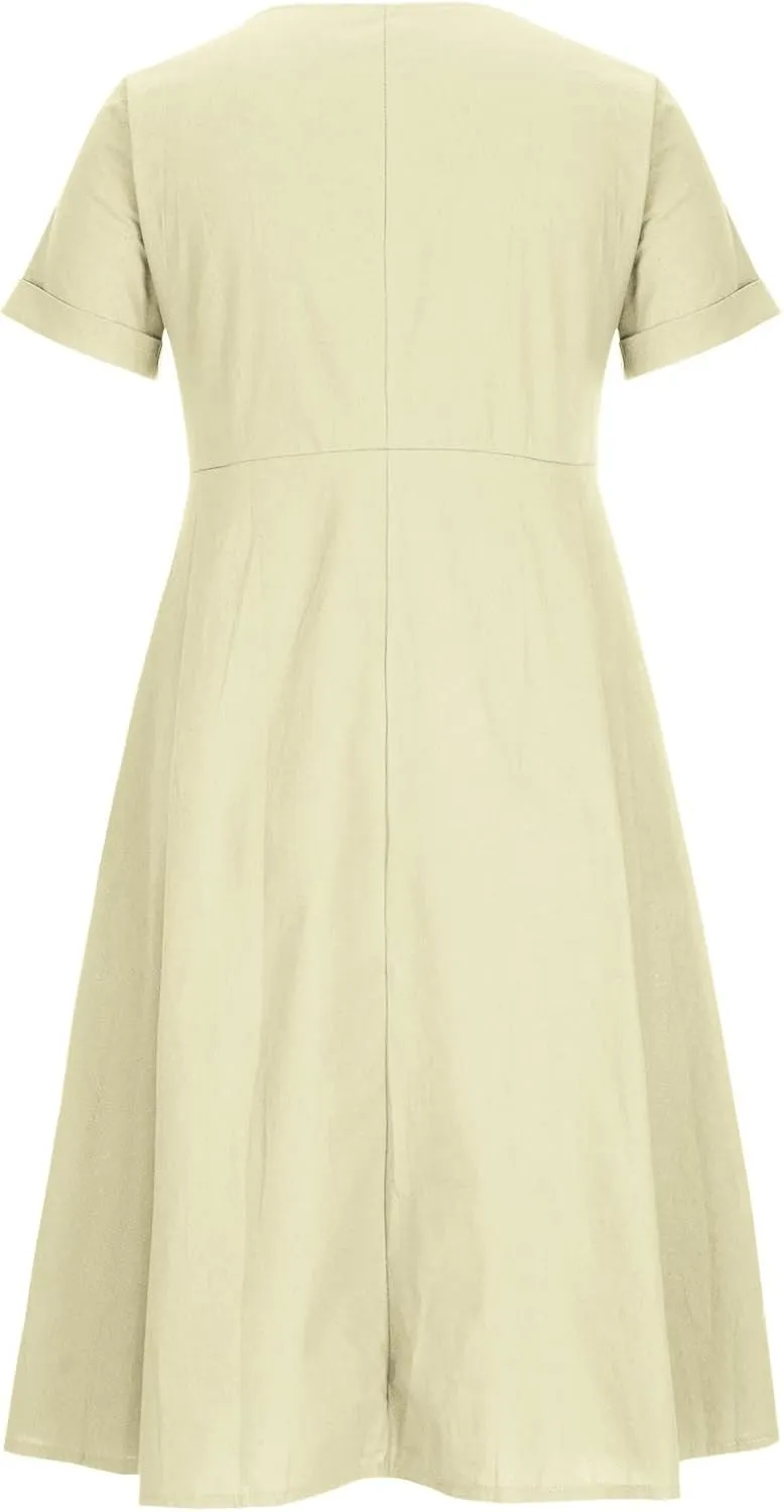Women's Button Down Shirts Dresses with Pockets Cotton Button Up Blous Dress Casual Casual Short Sleeve Solid Clothes