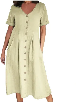 Women's Button Down Shirts Dresses with Pockets Cotton Button Up Blous Dress Casual Casual Short Sleeve Solid Clothes