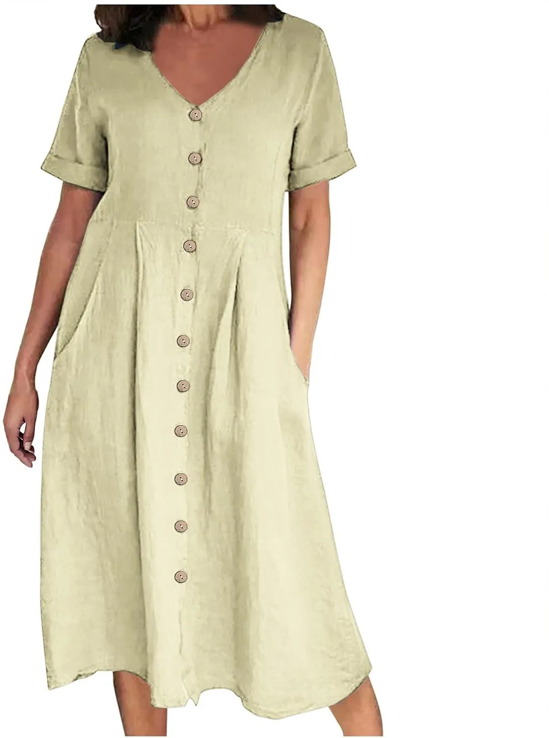 Women's Button Down Shirts Dresses with Pockets Cotton Button Up Blous Dress Casual Casual Short Sleeve Solid Clothes