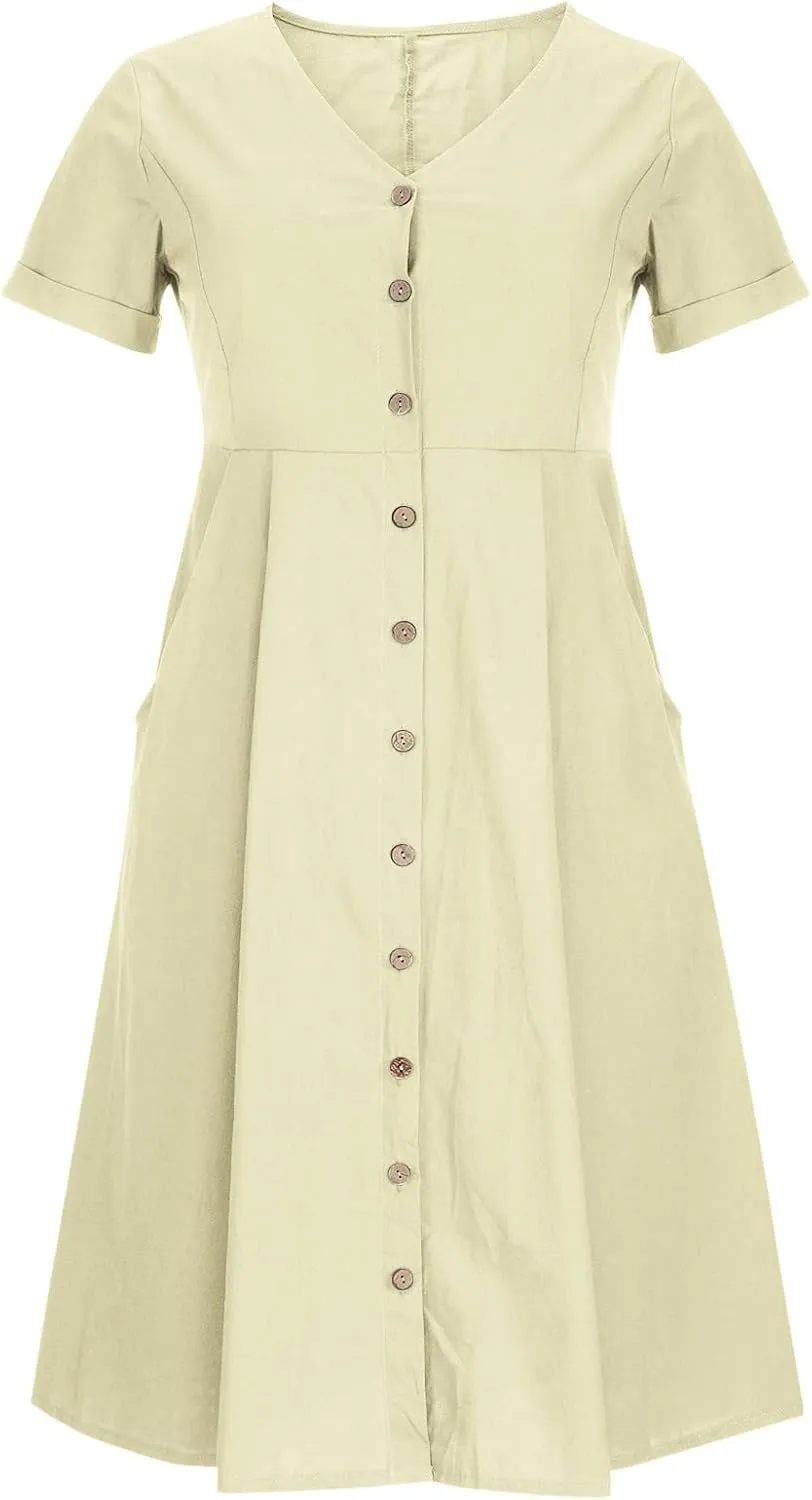 Women's Button Down Shirts Dresses with Pockets Cotton Button Up Blous Dress Casual Casual Short Sleeve Solid Clothes