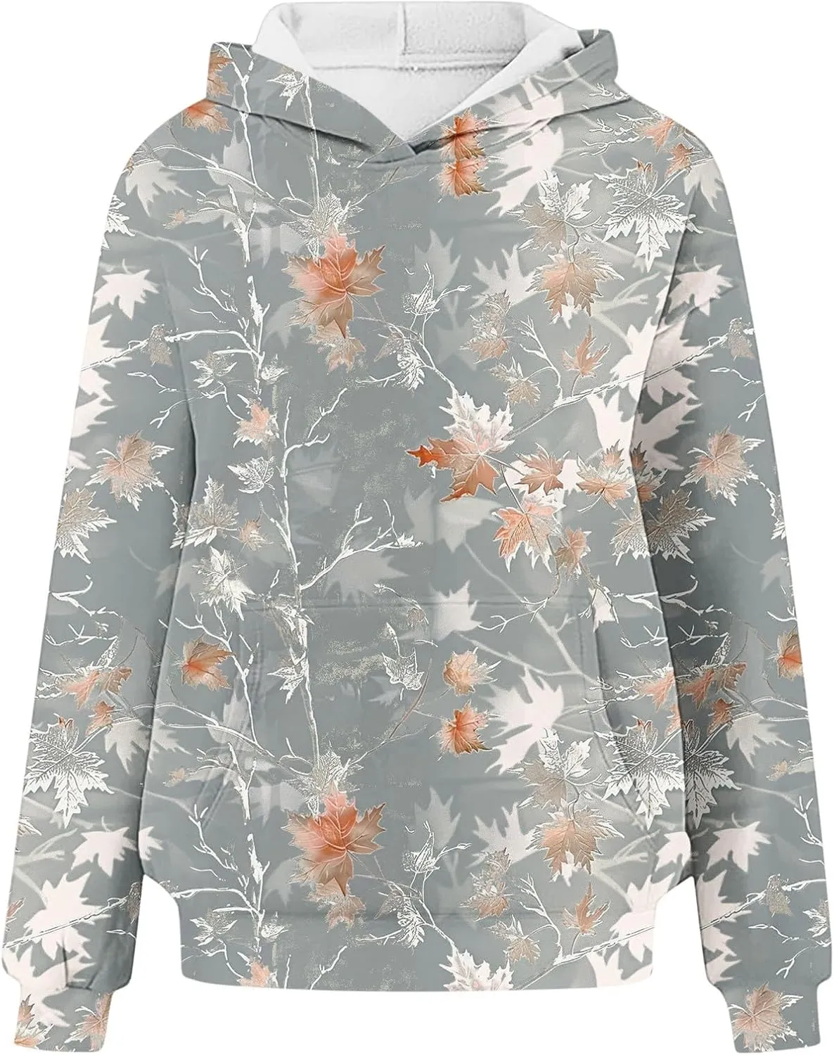 Womens Camo Hoodie Sweatshirt Oversized Maple Leaf Print Cute Hooded Sweatshirt Hoodies Pullover Trendy Fall Clothes