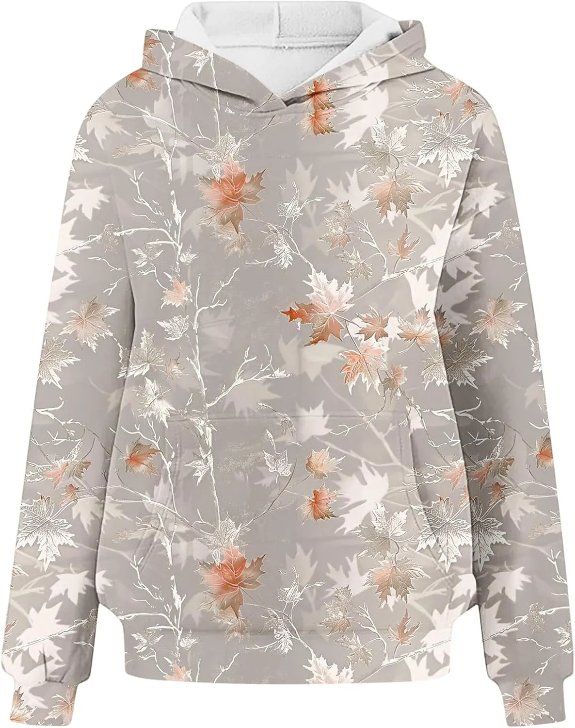 Womens Camo Hoodie Sweatshirt Oversized Maple Leaf Print Cute Hooded Sweatshirt Hoodies Pullover Trendy Fall Clothes