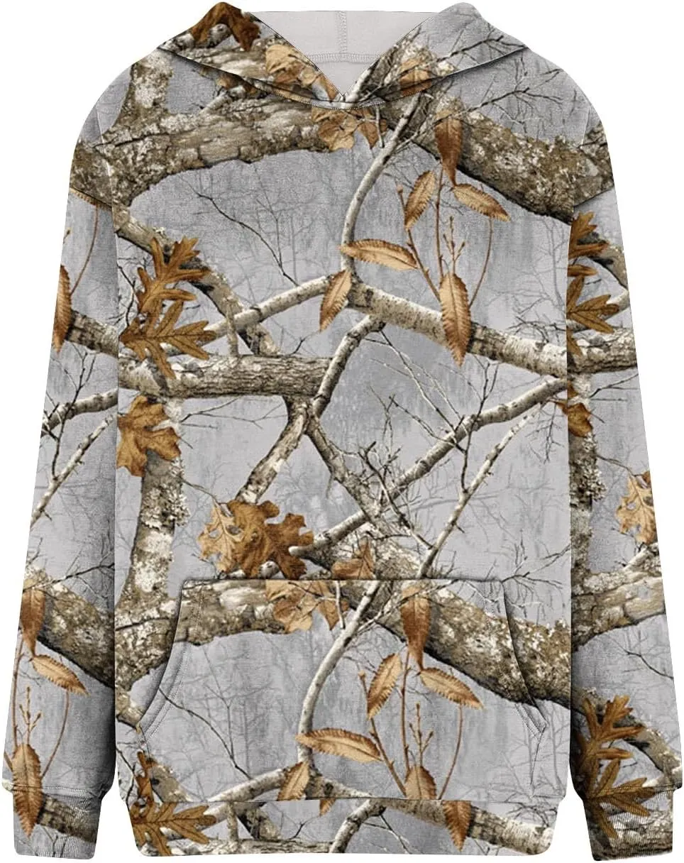 Womens Camo Hoodies Long Sleeve Pullover Fleece Oversized Sweaters Casual Sweatshirt for Teen Girls Tops with PocketW9