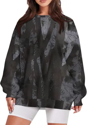 Women's Camo Hoodies Sweatshirt Maple Leaf Print Oversized Fleece Sweatshirts Classic Print Pullover with Pocket