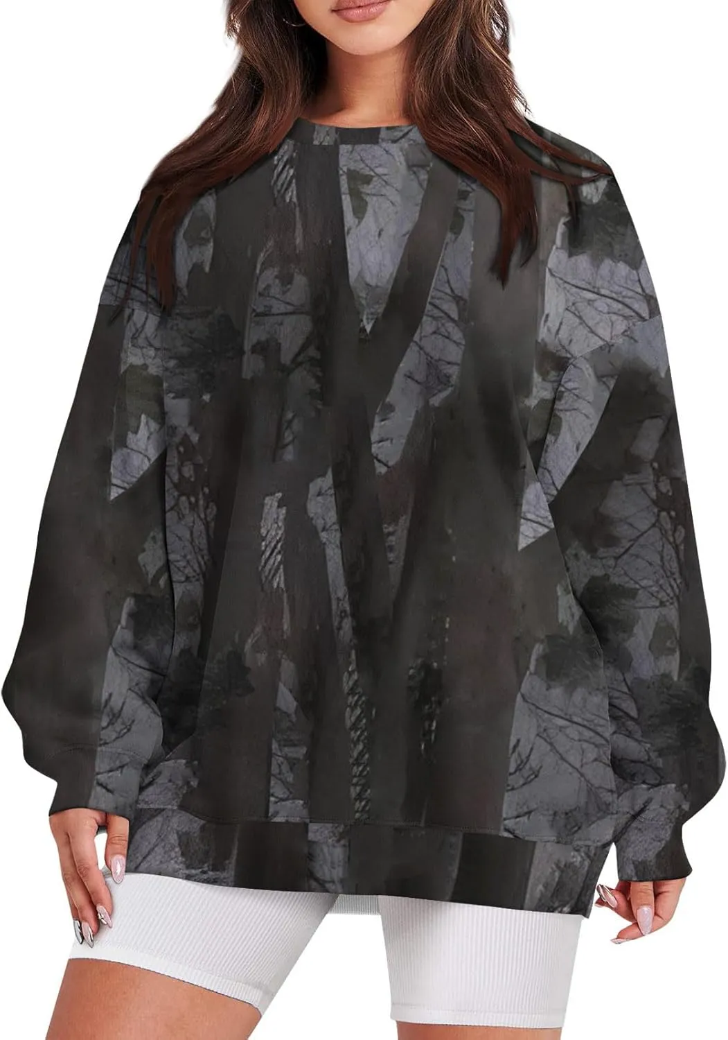 Women's Camo Hoodies Sweatshirt Maple Leaf Print Oversized Fleece Sweatshirts Classic Print Pullover with Pocket