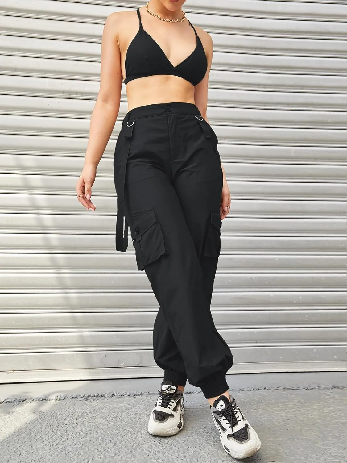 Womens Cargo Pants Stretchy Jogger Slim Fit High Waist Trouser Clubwear Y2K Sweatpants with Belt