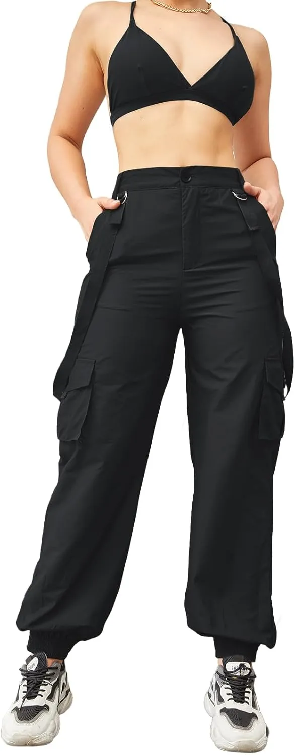 Womens Cargo Pants Stretchy Jogger Slim Fit High Waist Trouser Clubwear Y2K Sweatpants with Belt