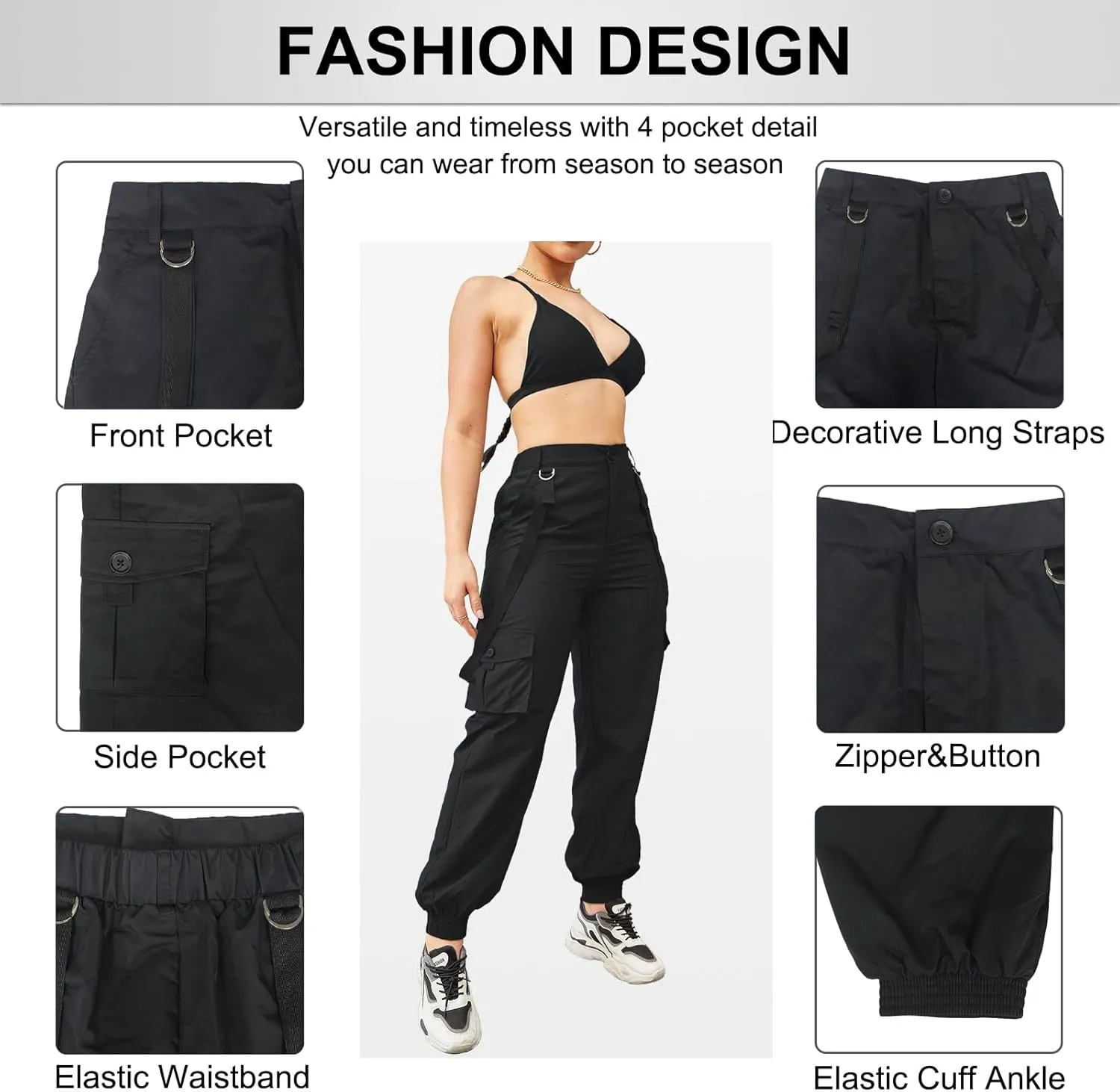 Womens Cargo Pants Stretchy Jogger Slim Fit High Waist Trouser Clubwear Y2K Sweatpants with Belt