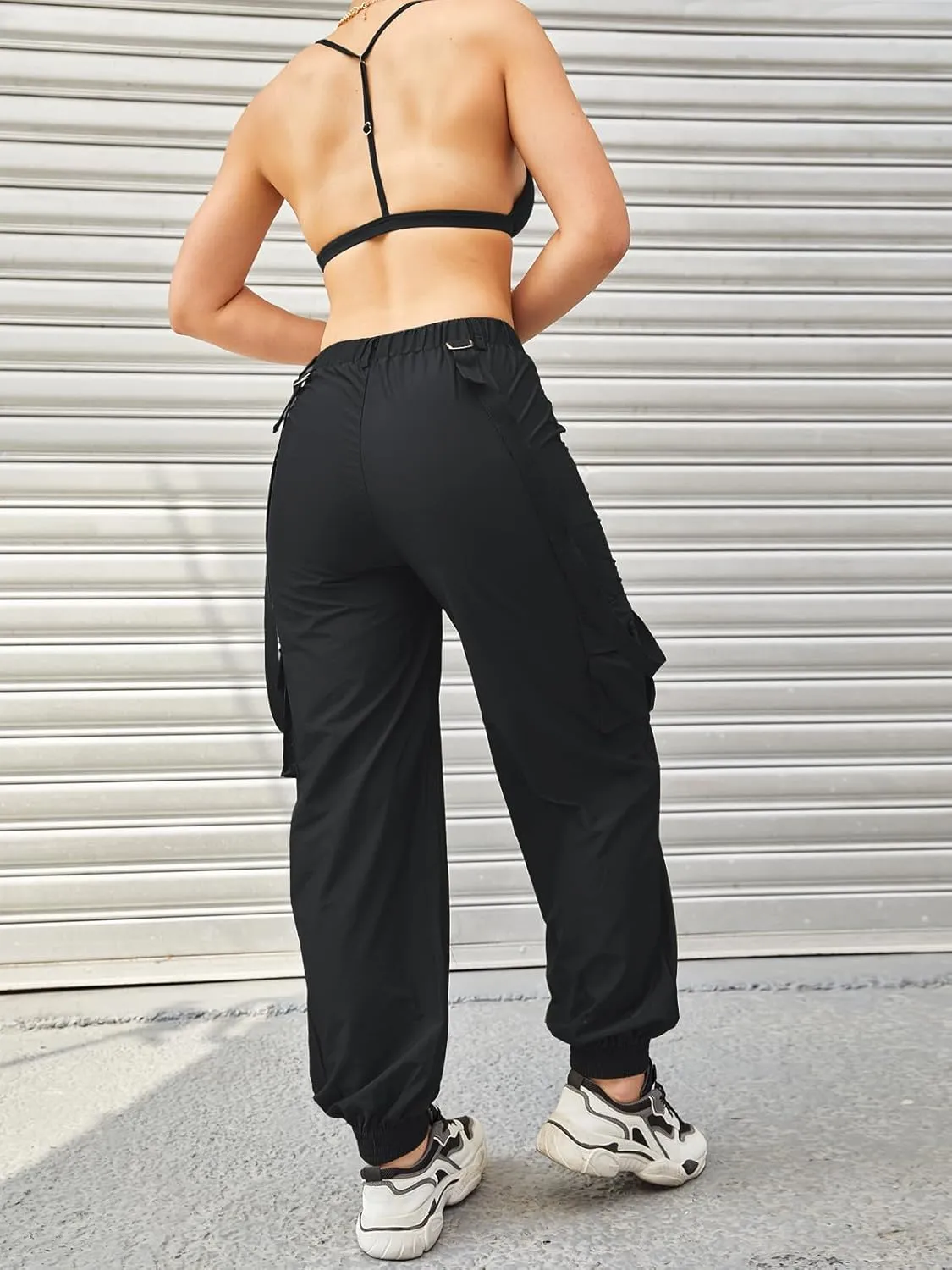 Womens Cargo Pants Stretchy Jogger Slim Fit High Waist Trouser Clubwear Y2K Sweatpants with Belt