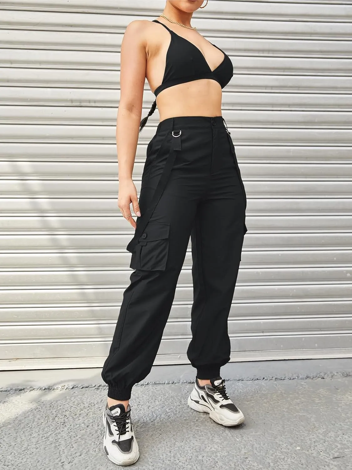 Womens Cargo Pants Stretchy Jogger Slim Fit High Waist Trouser Clubwear Y2K Sweatpants with Belt