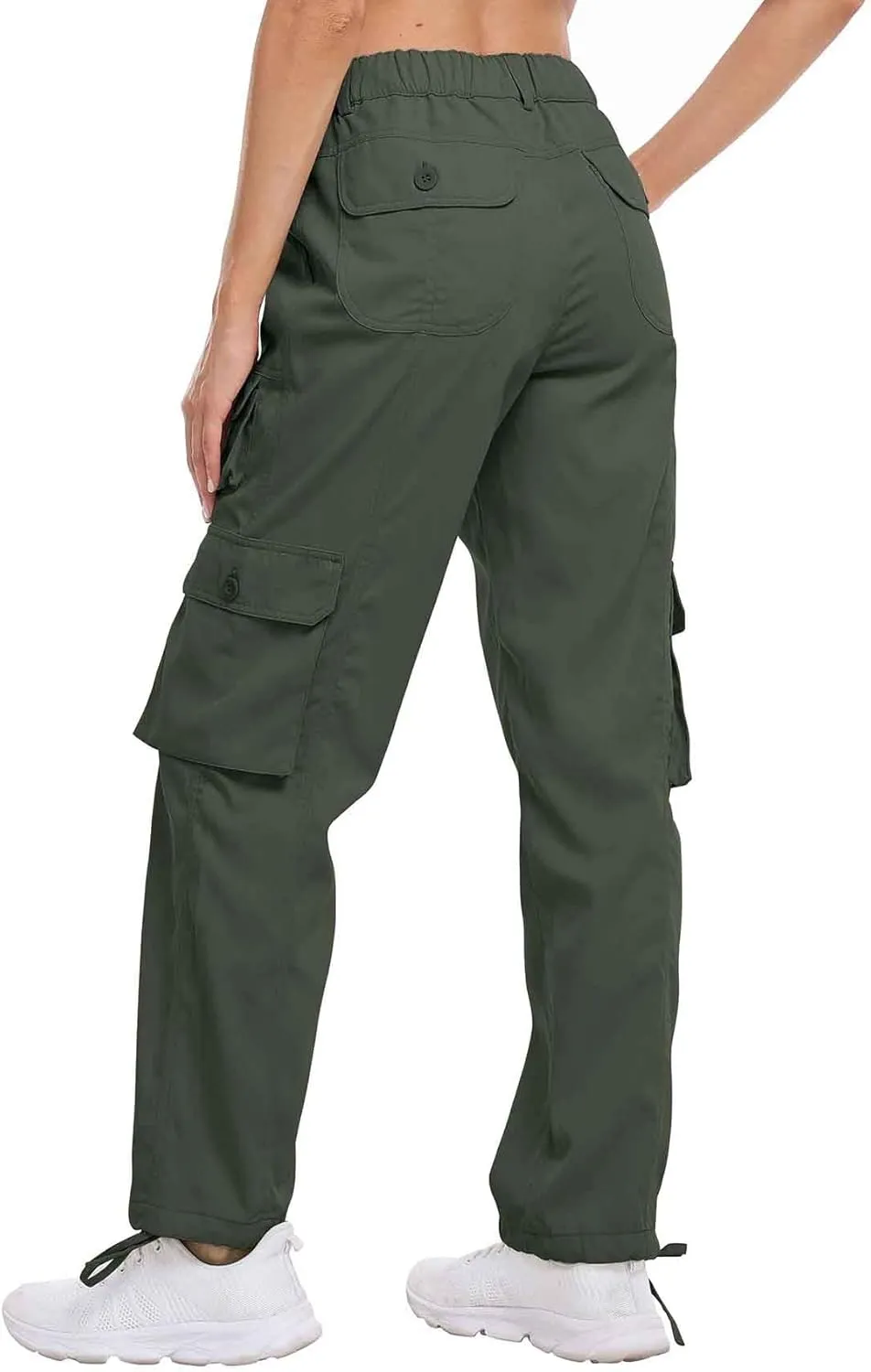 Women's Cargo Work Pants Elastic Waist Straight Leg Casual Travel Hiking Pants Loose Cotton Military Pants 7 Pockets