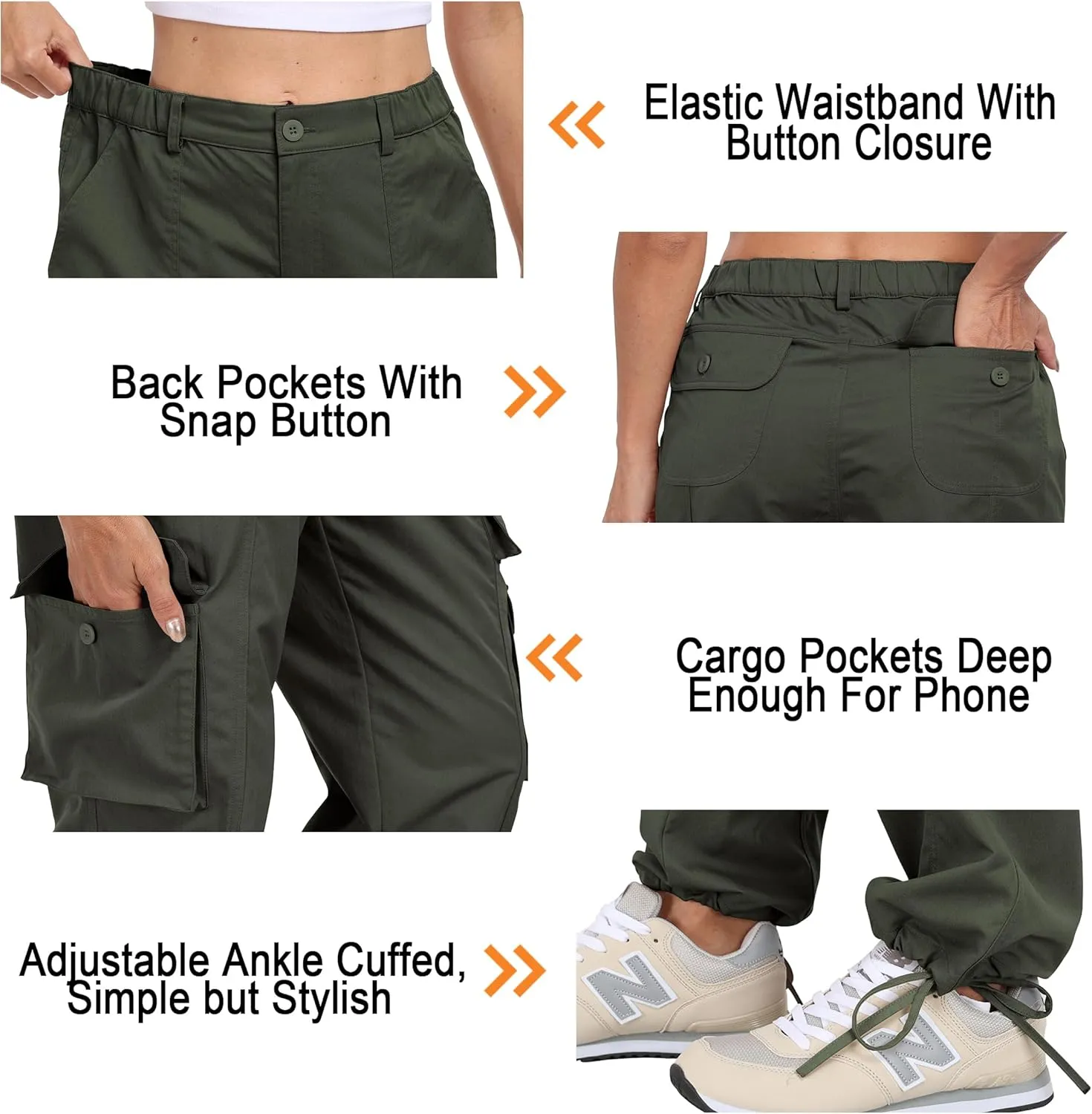 Women's Cargo Work Pants Elastic Waist Straight Leg Casual Travel Hiking Pants Loose Cotton Military Pants 7 Pockets