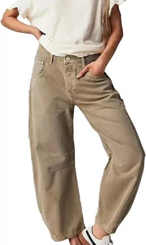 Women's Casual Jeans Elastic Waist Front Button Wide Leg Harem Trousers Fashion Loose Fit Comfy Street Hip Hip Pants