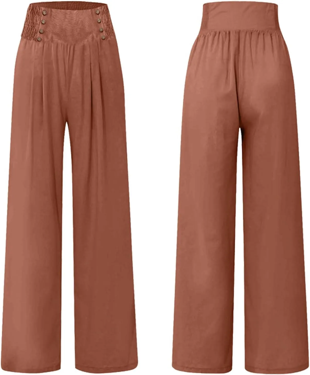 Women's Casual Long Palazzo Pants Cotton Linen Elastic High Waist Wide Leg Pant Loose Lounge Comfy Beach Trousers