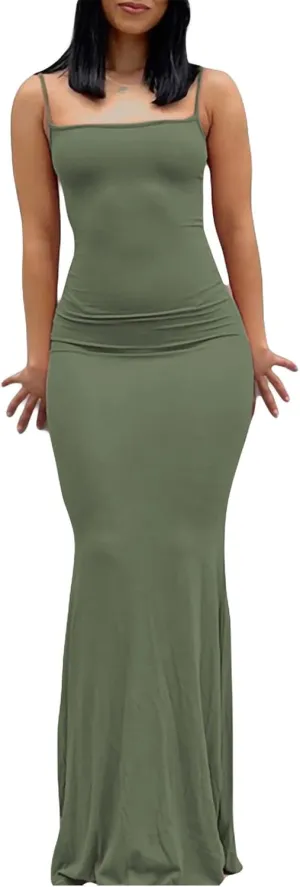Women's Casual Solid Color Long Dress Sexy Sleeveless Bodycon Maxi Dresses Summer Elegant Party Club Streetwear