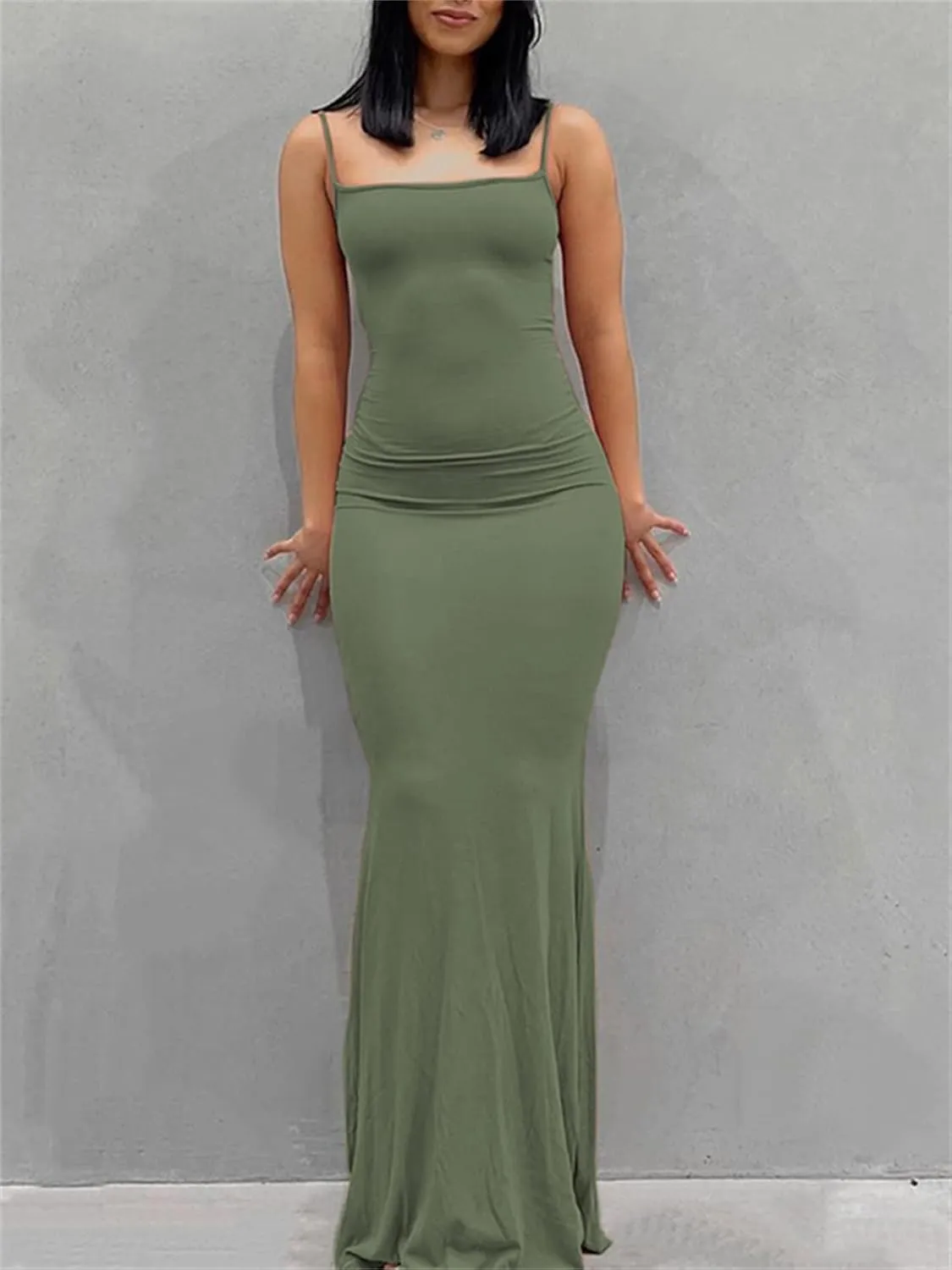 Women's Casual Solid Color Long Dress Sexy Sleeveless Bodycon Maxi Dresses Summer Elegant Party Club Streetwear