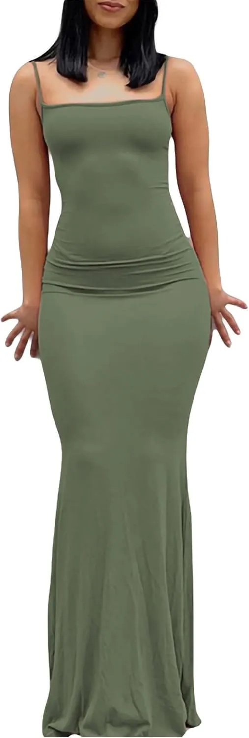Women's Casual Solid Color Long Dress Sexy Sleeveless Bodycon Maxi Dresses Summer Elegant Party Club Streetwear