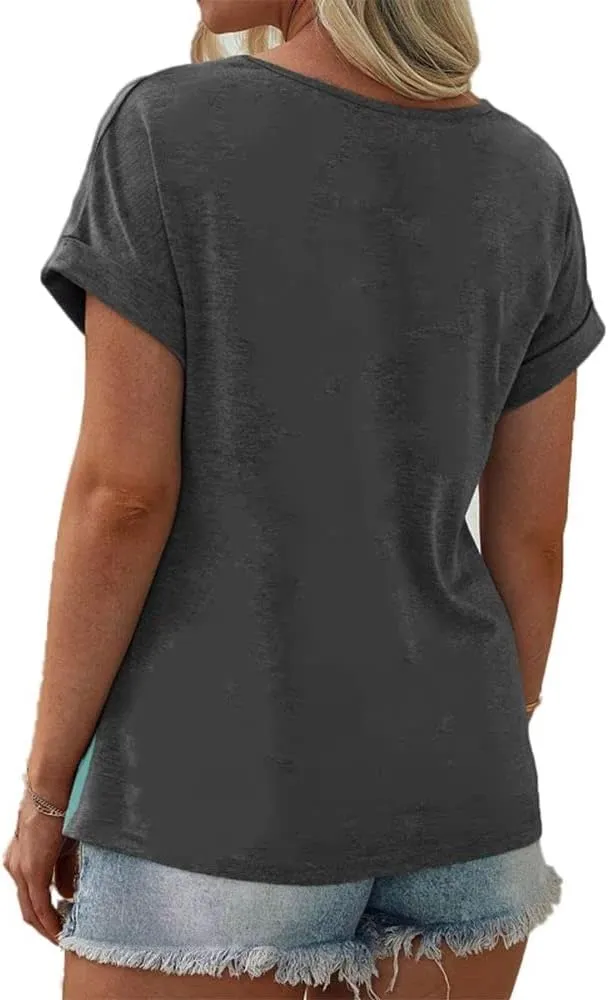 Womens Color Block Short Sleeve Tops Casual Summer T-Shirt