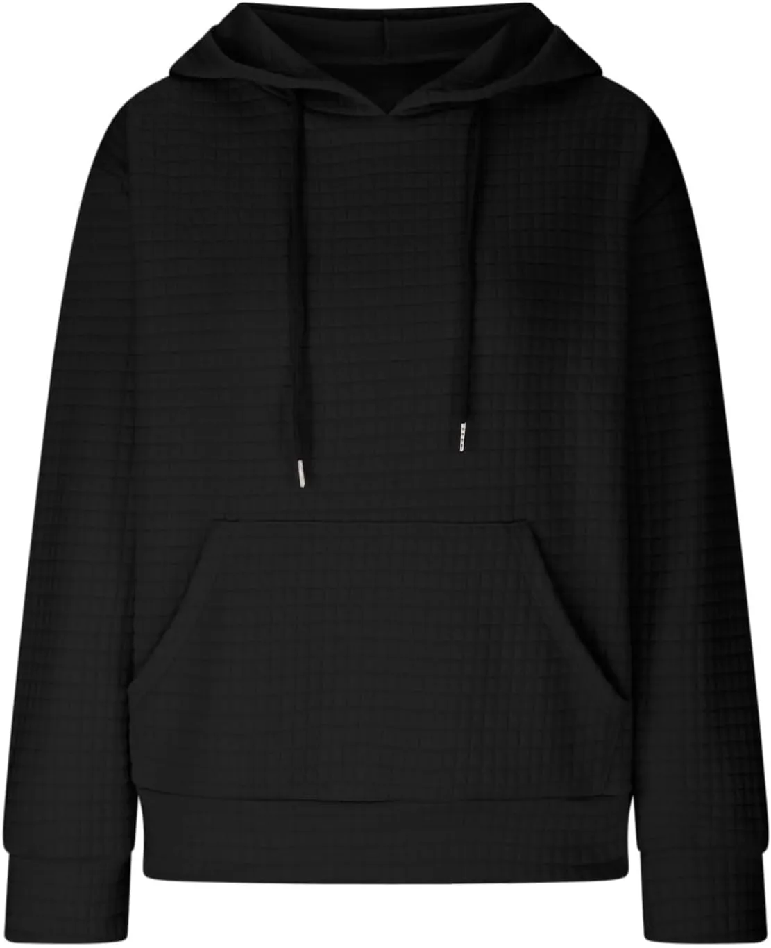 Womens Comfort Hoodies for Anxiety Casual Long Sleeve Drawstring Waffle Pullover Loose Hooded Sweatshirt with Pocket