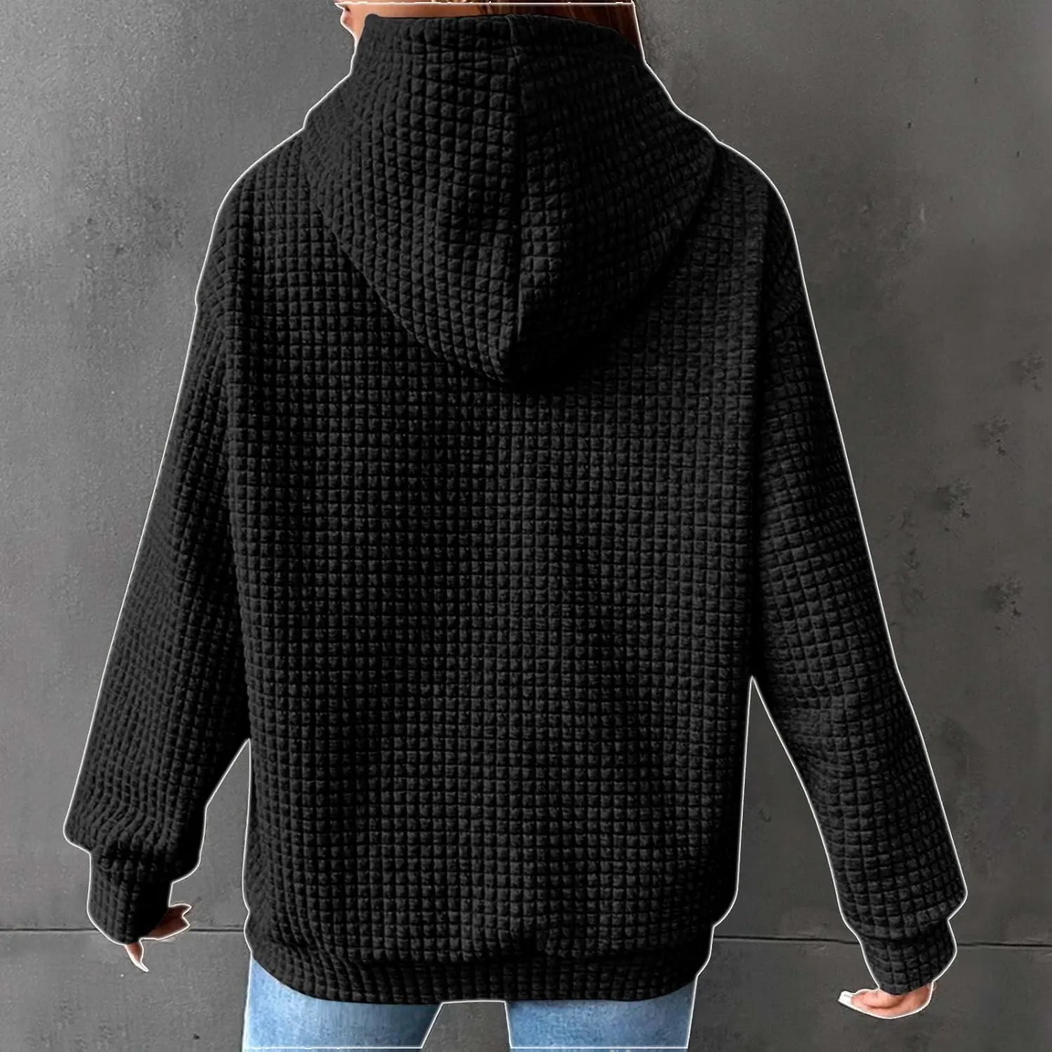 Womens Comfort Hoodies for Anxiety Casual Long Sleeve Drawstring Waffle Pullover Loose Hooded Sweatshirt with Pocket