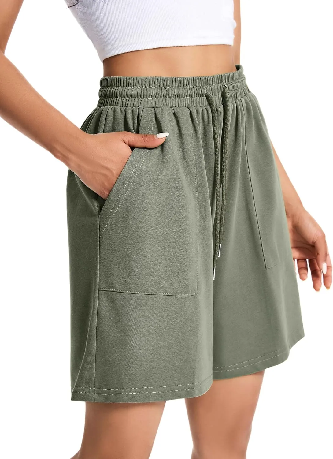 Womens Cotton Sweat Shorts Casual Summer Short Loose Drawstring Lounge Running Athletic Shorts with Pockets