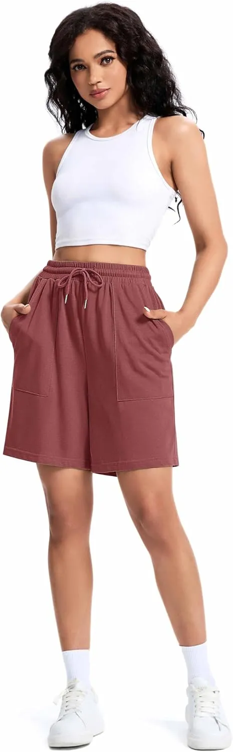 Womens Cotton Sweat Shorts Casual Summer Short Loose Drawstring Lounge Running Athletic Shorts with Pockets