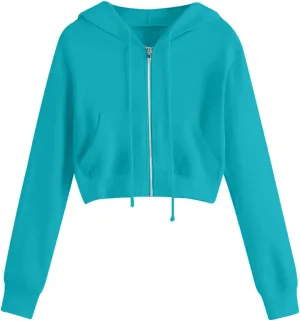 Womens Cropped Hoodie Zip Up Hoodies Jackets Zipper Long Sleeve Sweatshirts Fall Trendy 2024 Y2K Fashion Clothes