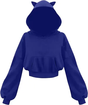 Women's Cute Ear Hoodies Sweatshirts Dark Gothic Clothes Sexy Bandage Crop Hooded Pullover Long Sleeve Hoodie Sweater