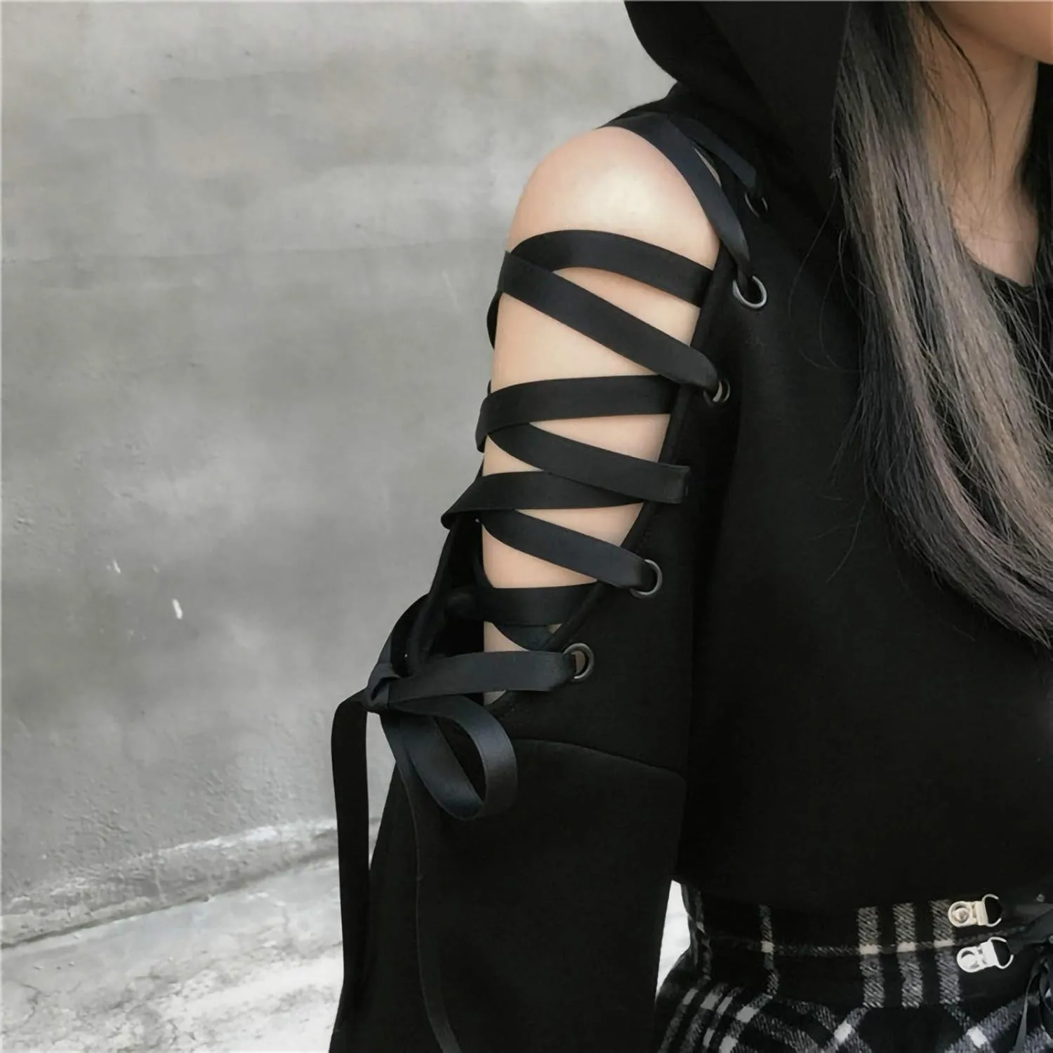 Women's Cute Ear Hoodies Sweatshirts Dark Gothic Clothes Sexy Bandage Crop Hooded Pullover Long Sleeve Hoodie Sweater