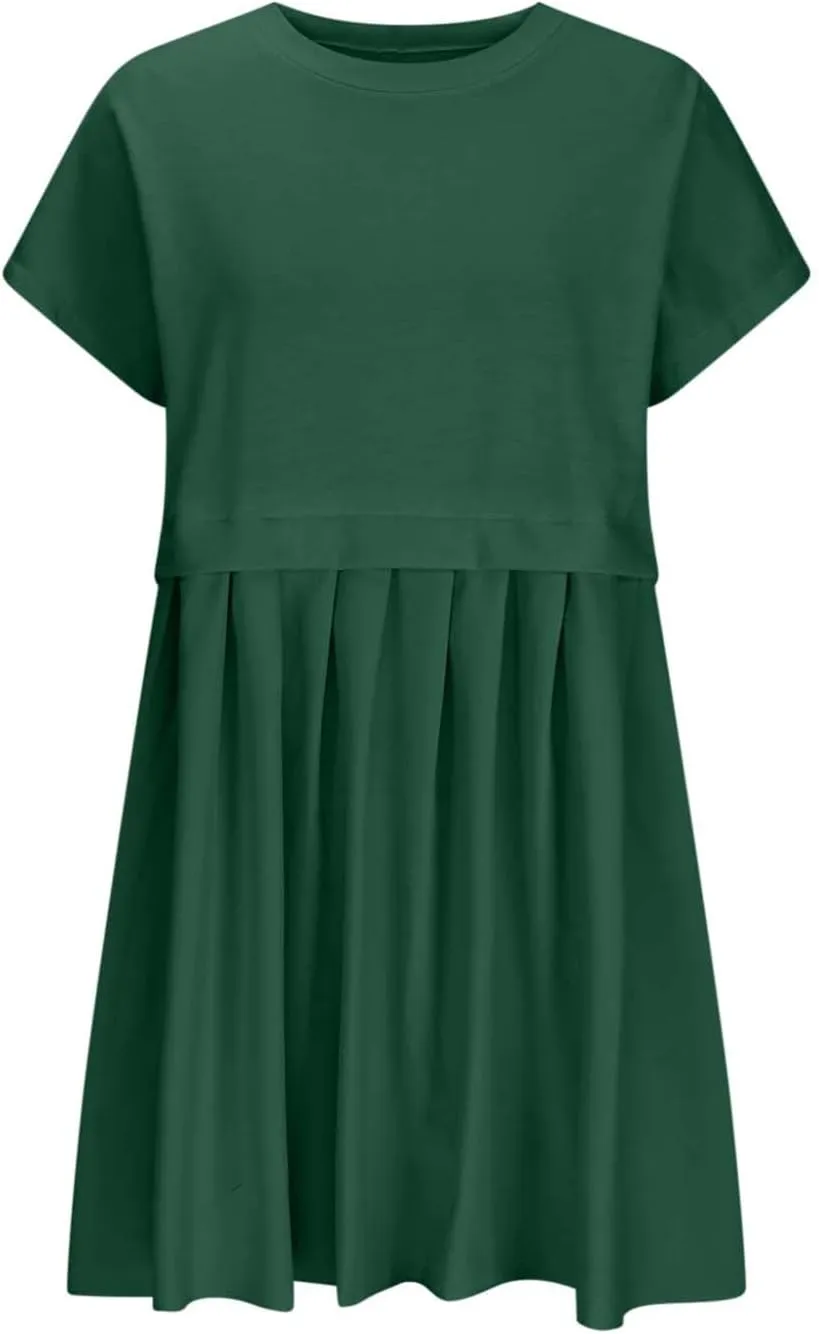 Womens Cute Splicing Sweatshirt Dress Summer Ruffle A Line Babydoll Dress Short Sleeve Athletic Tennis Mini Dresses