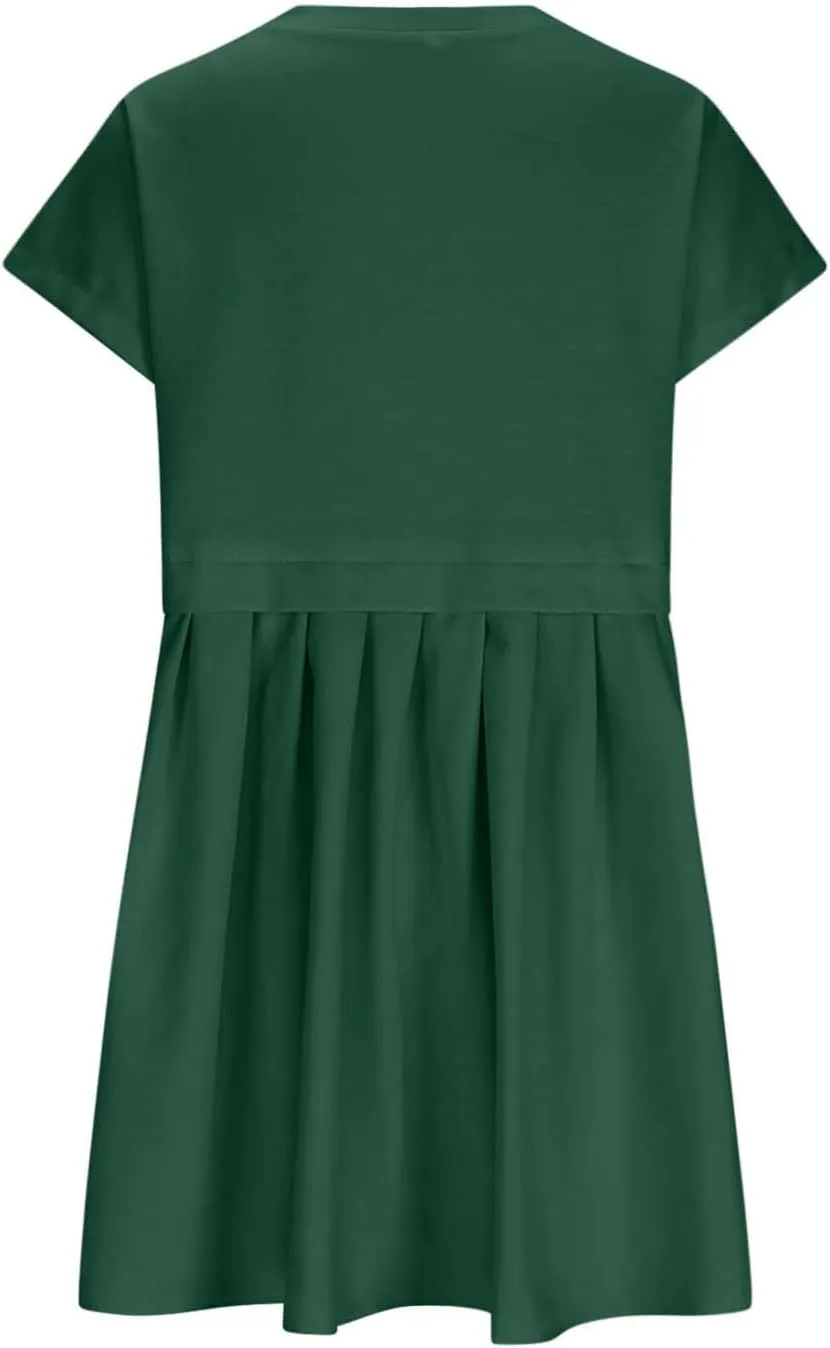 Womens Cute Splicing Sweatshirt Dress Summer Ruffle A Line Babydoll Dress Short Sleeve Athletic Tennis Mini Dresses