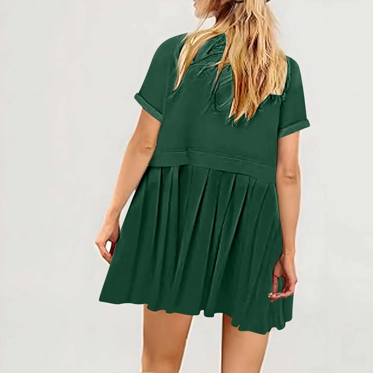 Womens Cute Splicing Sweatshirt Dress Summer Ruffle A Line Babydoll Dress Short Sleeve Athletic Tennis Mini Dresses