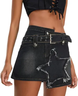 Women's Denim Skirt Vintage Star Patchwork Party Club Jean Skirt Casual Y2k Mini Skirt Skorts Skirts for Women