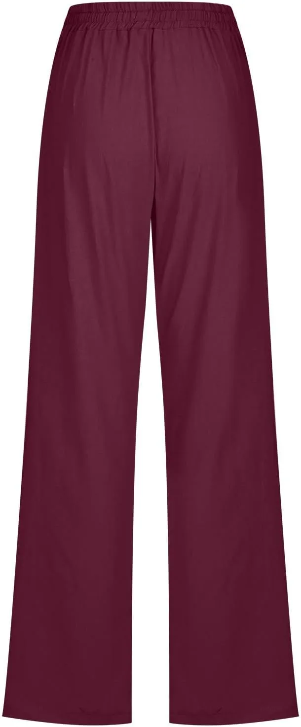 Womens Drawstring Cotton Linen Pants Solid Slim Fit Tapered Trousers Summer Beach Vacation Slacks 2025 Solid Outfits