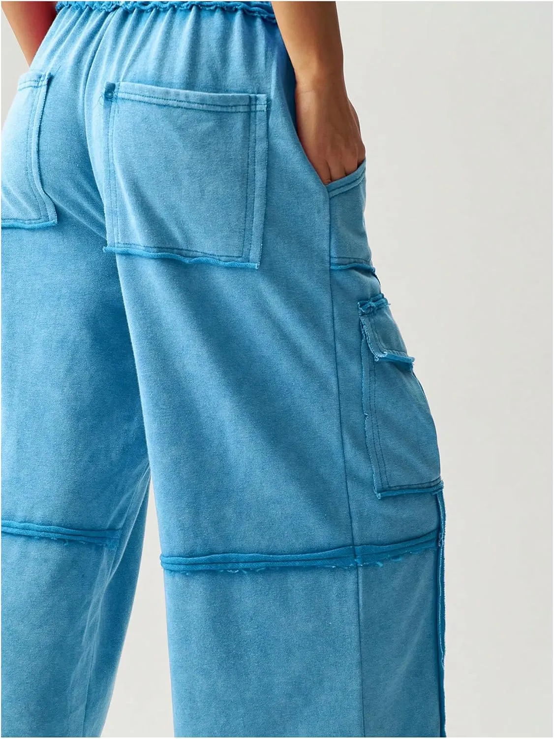 Women's Drawstring Waist Baggy Cargo Pants Y2k Wide Leg Trousers with Pocket