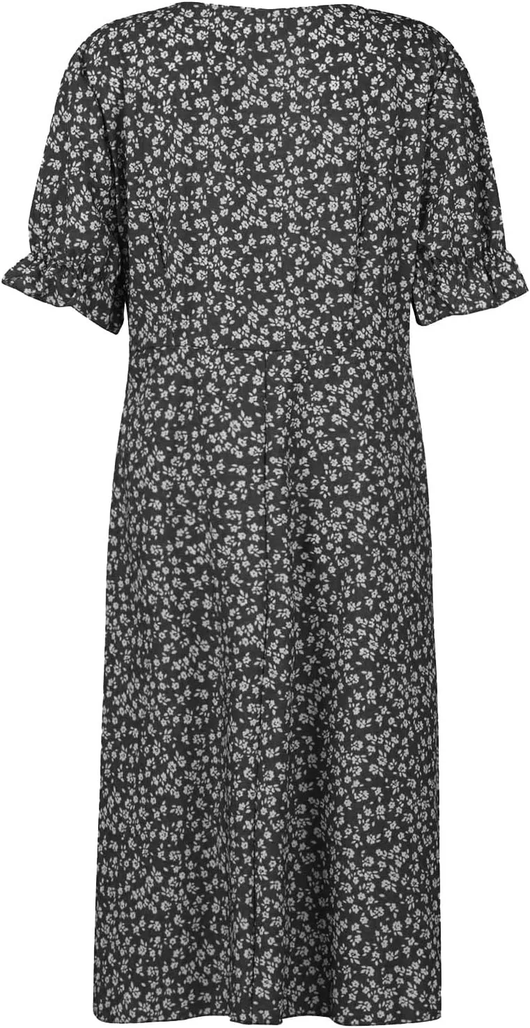 Women's Dress V Neck Boho Summer Casual Dresses Floral Short Sleeve Wrap Irregular Hem Dress 2024, S-3XL