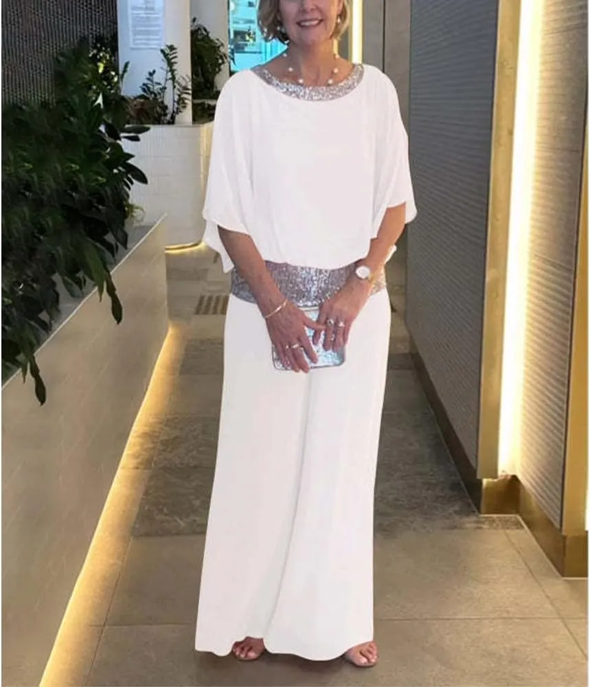 Womens Elegant Mother Dressy Pant Suit Formal Sequin Chiffon Pantsuits Wedding Guest 2 Piece Outfit
