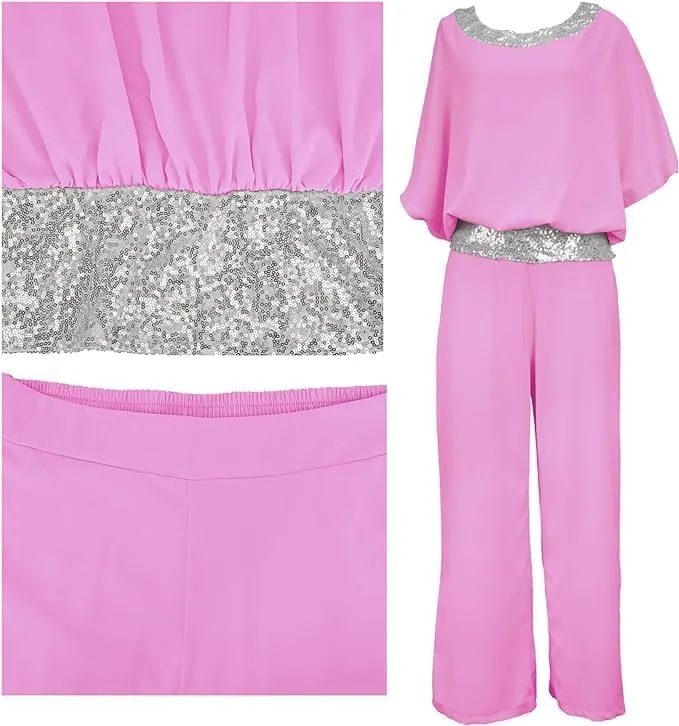 Womens Elegant Mother Dressy Pant Suit Formal Sequin Chiffon Pantsuits Wedding Guest 2 Piece Outfit