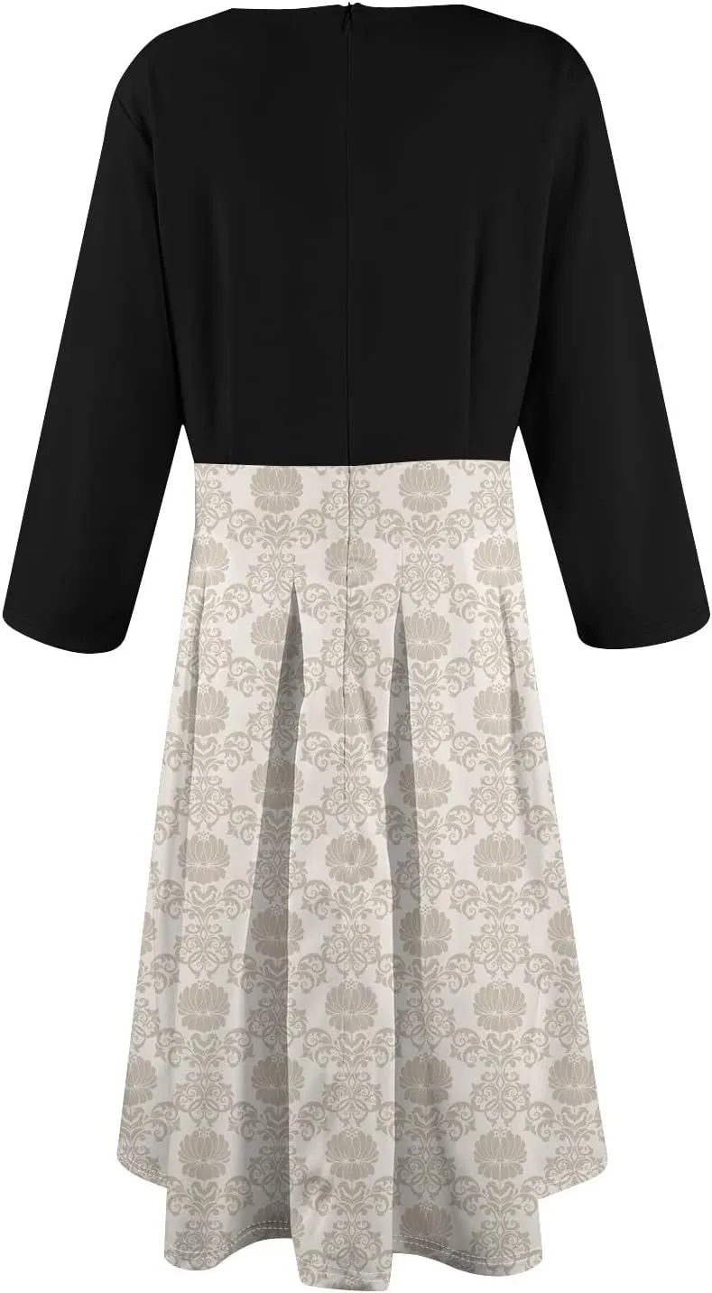 Women's Fall Trendy 3/4 Flared Sleeve V-Neck Elegant Floral A Line Party Dresses
