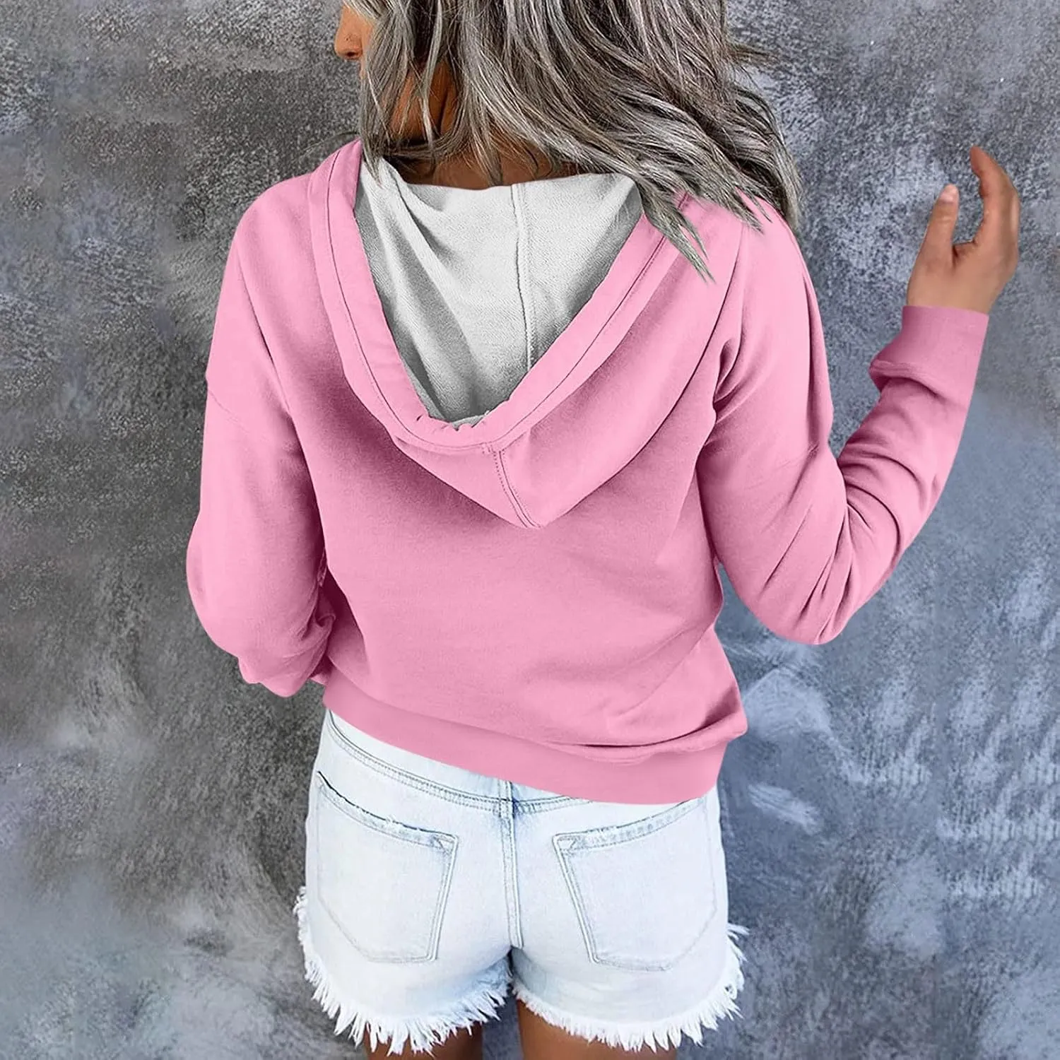 Women's Fashion Hoodies & Sweatshirts Trendy Casual Long Sleeve Hoodies Comfy Loose Solid Sweatshirt with Pockets