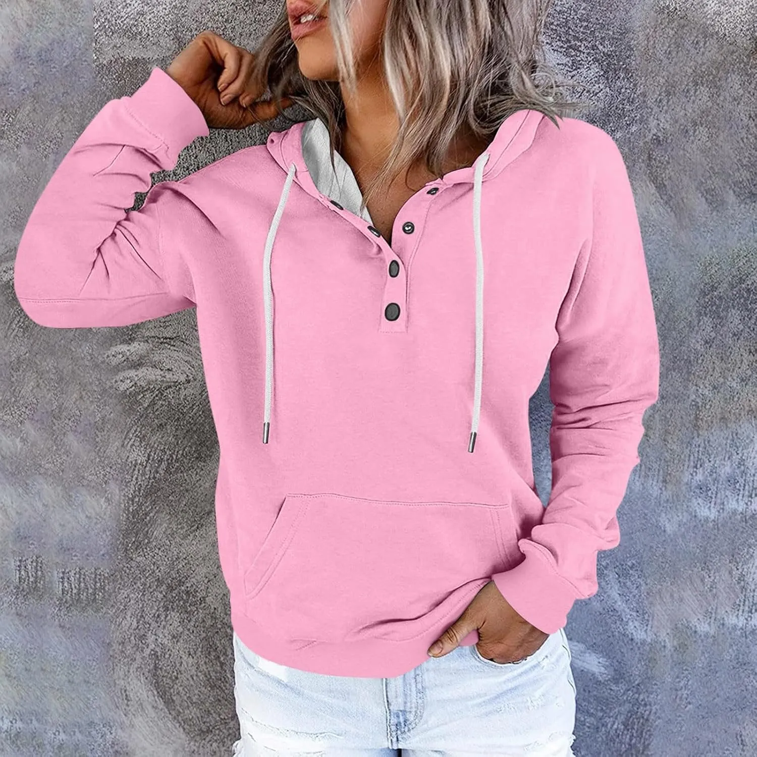 Women's Fashion Hoodies & Sweatshirts Trendy Casual Long Sleeve Hoodies Comfy Loose Solid Sweatshirt with Pockets