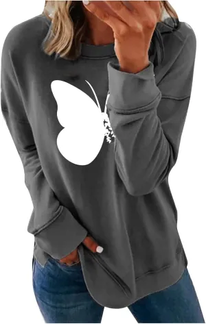 Womens Graphic Print Sweatshirts Long Sleeve Crewneck Tunic Tops Casual Butterfly Pullover Sweater Shirts Trendy 2023