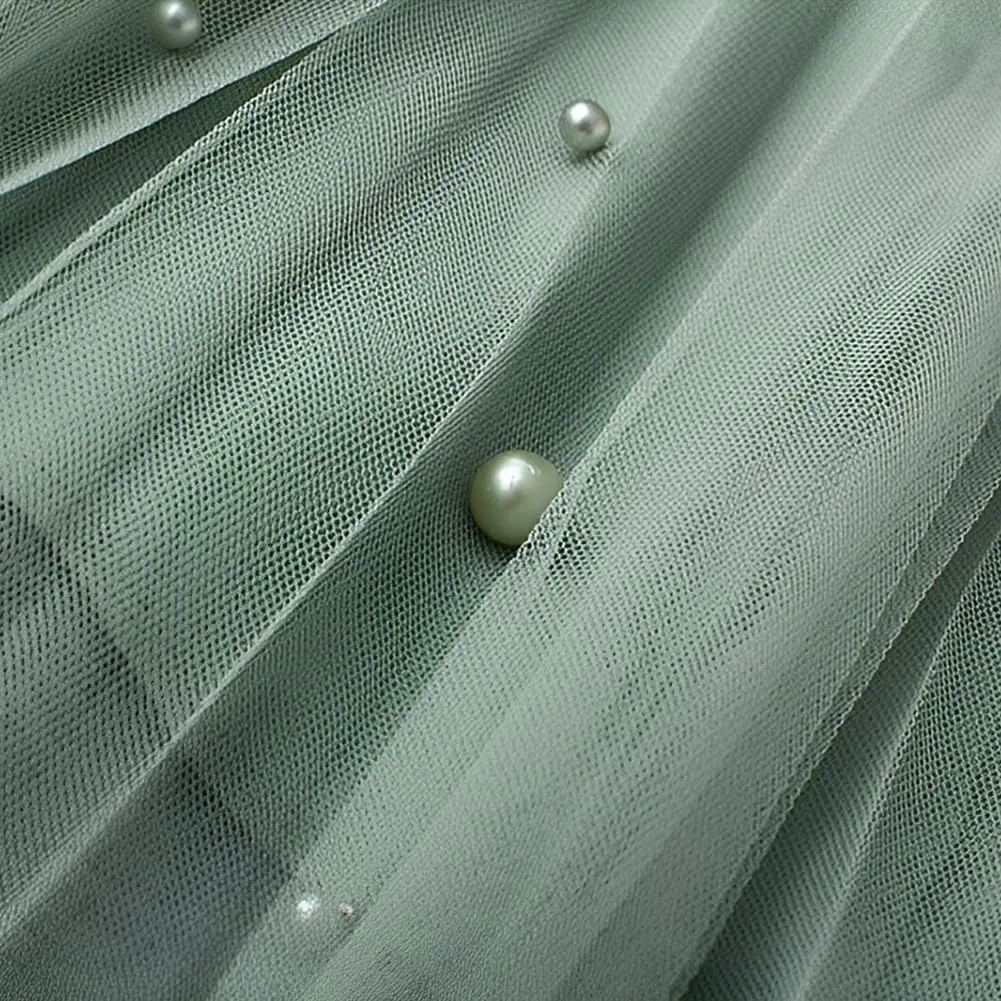 Women's High Waist Flowy Pleated Maxi Skirt Women's Tulle Skirt Elastic Layered Pleated Mesh Flowy A-line Midi Skirt, Green
