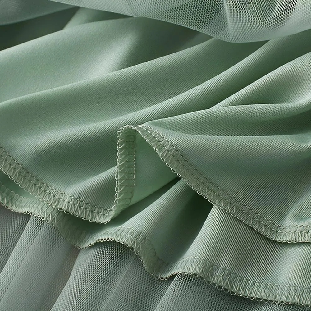 Women's High Waist Flowy Pleated Maxi Skirt Women's Tulle Skirt Elastic Layered Pleated Mesh Flowy A-line Midi Skirt, Green