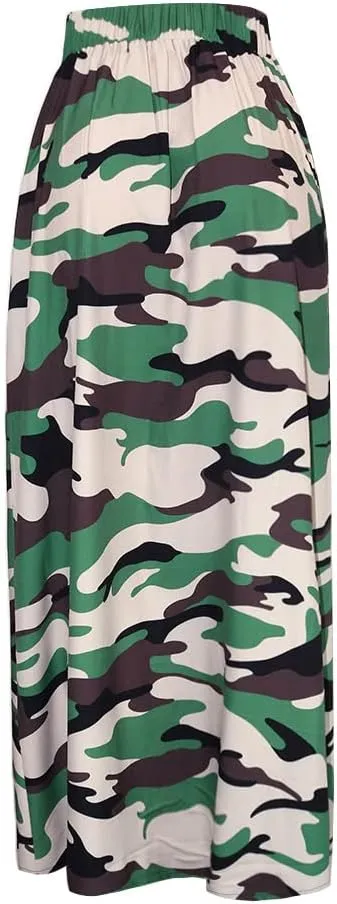 Women's High Waist Zipper Up Split Skirt Camouflage Print Casual Party Club Night Out Maxi Skirt