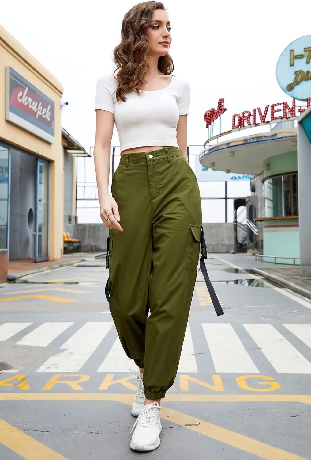 Womens High Waisted Black Cargo Pants with Pockets Baggy Solid Y2k Streetwear Pants