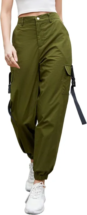 Womens High Waisted Black Cargo Pants with Pockets Baggy Solid Y2k Streetwear Pants