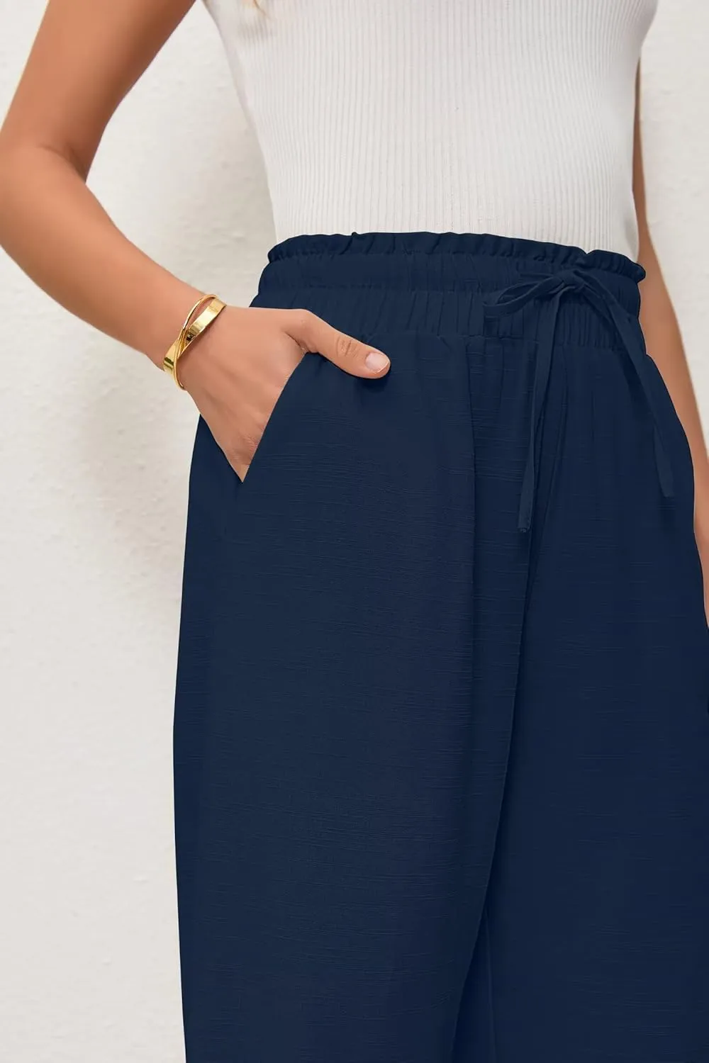 Women's Linen Pants Relaxed Fit High Waisted Boho Chic Ankle Pants Summer Beach Vacation Wide Leg Trousers