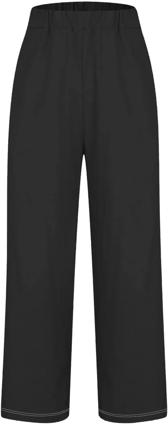 Womens Linen Pants with Pockets Lounge Pants 2025 High Waist Pants Comfy Gauze Pants Casua Lightweight Loose Trousers