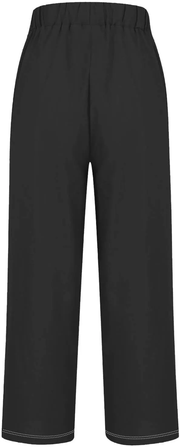 Womens Linen Pants with Pockets Lounge Pants 2025 High Waist Pants Comfy Gauze Pants Casua Lightweight Loose Trousers